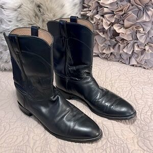 Justin 10” Roper Style 3133 Made In USA Black Leather Mid Calf Boots Sz 13